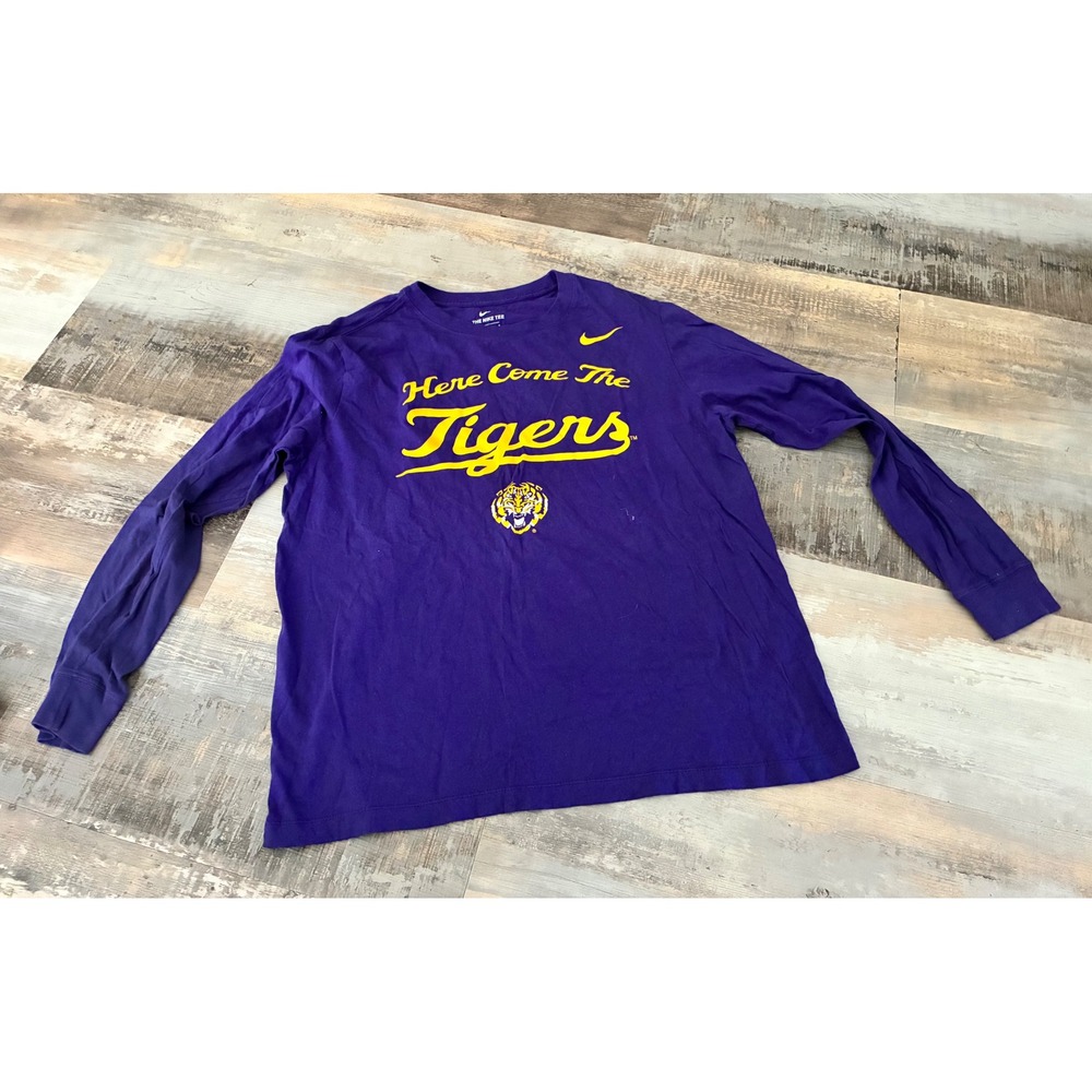 Nike LSU Tigers Long Sleeve Shirt Mens Large Purple Here Come The Tigers
